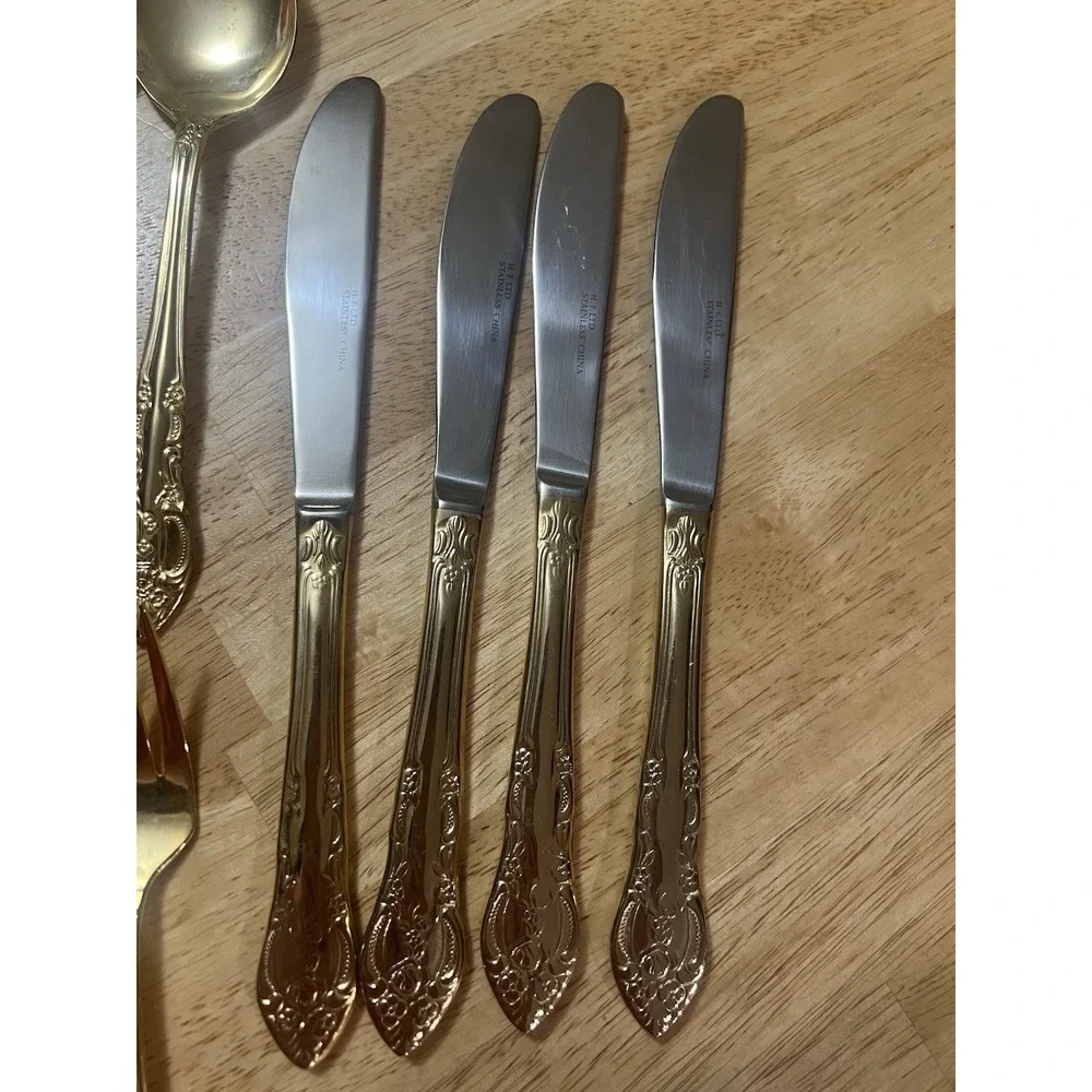Hampton Forge Pierced Rose Versailles Gold Flatware Service for 4- 20 Piece Set